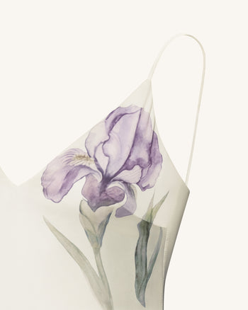 Satin-Slip-Kleid mit Iris-Motiv - Weiß