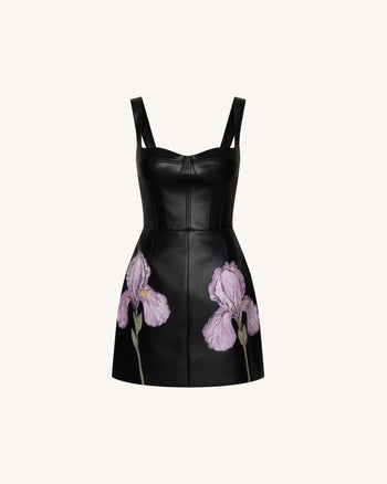 Korsettkleid mit Iris-Blumenprint – Schwarz