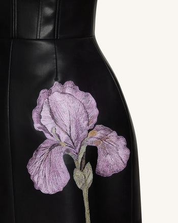 Korsettkleid mit Iris-Blumenprint – Schwarz