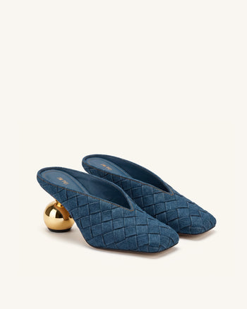Ellie Geflochtene Mules mit Absatz und Square-Toe - Denimblau