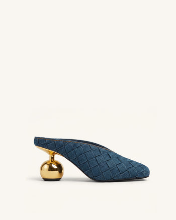 Ellie Geflochtene Mules mit Absatz und Square-Toe - Denimblau