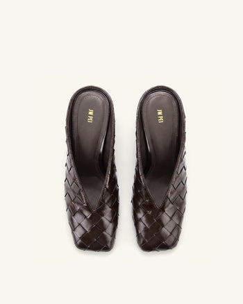 Ellie Geflochtene Mules mit Absatz und Square-Toe - Dunkelbraun