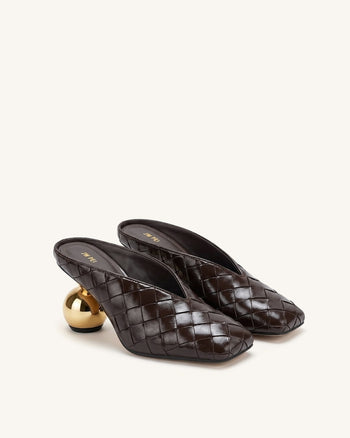 Ellie Geflochtene Mules mit Absatz und Square-Toe - Dunkelbraun
