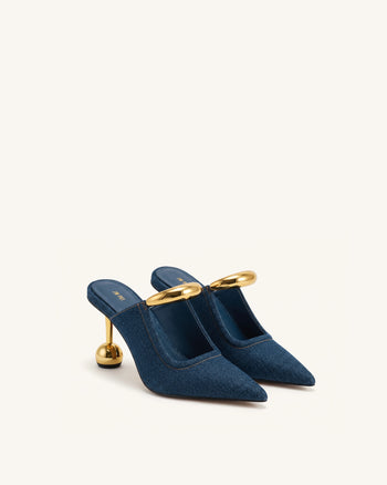 Sofia Mules mit Metallakzent und Kugelabsatz - Jeansblau