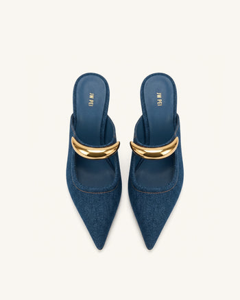 Sofia Mules mit Metallakzent und Kugelabsatz - Jeansblau