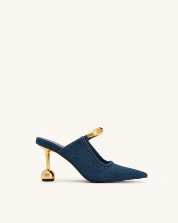 Sofia Mules mit Metallakzent und Kugelabsatz - Jeansblau