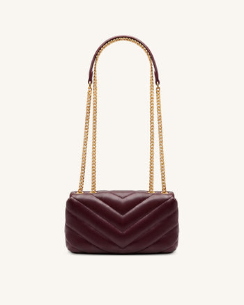 Riley Gesteppte Dackel-Schultertasche mit Überschlag - Deep Burgundy