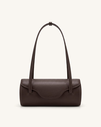 Solenne Barrel-Schultertasche - Dunkelbraun