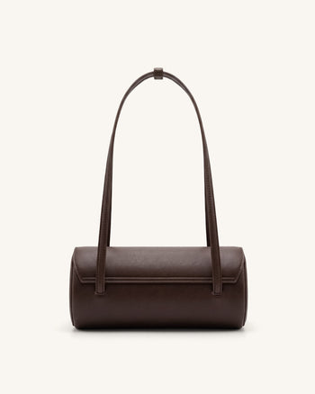 Solenne Barrel-Schultertasche - Dunkelbraun