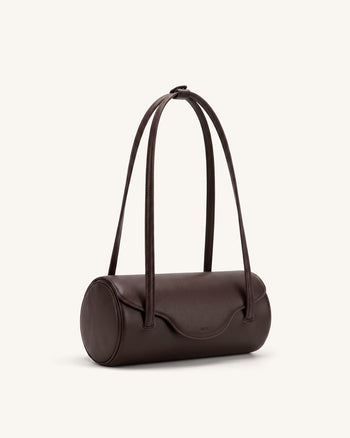 Solenne Barrel-Schultertasche - Dunkelbraun