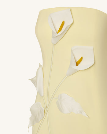 Trägerloses Kleid mit Blumenapplikationen - Gelb
