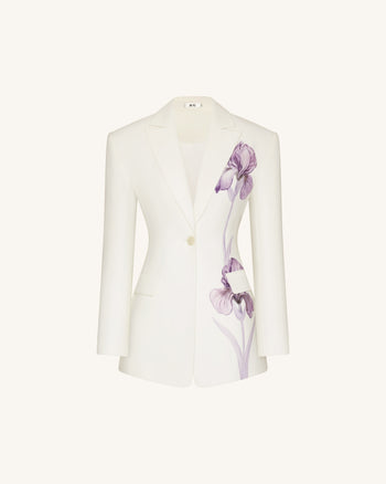 Sanduhr-Blazer mit Iris-Stickerei - Weiß