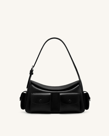 Corinne Multi-Pocket Schultertasche - Schwarz