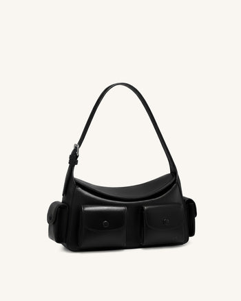 Corinne Multi-Pocket Schultertasche - Schwarz