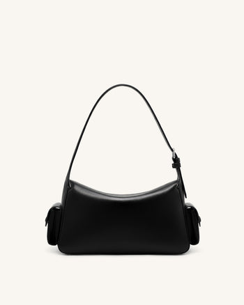 Corinne Multi-Pocket Schultertasche - Schwarz