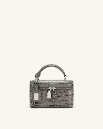 Cleo Henkeltasche in Box-Form - Grau mit Krokoprägung