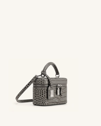 Cleo Henkeltasche in Box-Form - Grau mit Krokoprägung