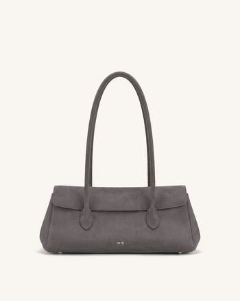 Solenne East-West-Schultertasche aus Wildlederimitat - Taupe