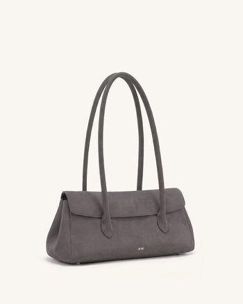 Solenne East-West-Schultertasche aus Wildlederimitat - Taupe