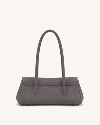 Solenne East-West-Schultertasche aus Wildlederimitat - Taupe