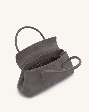 Solenne East-West-Schultertasche aus Wildlederimitat - Taupe