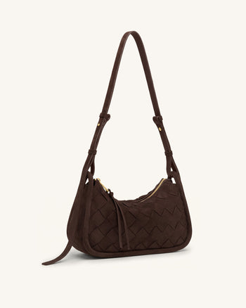 Zirelle Geflochtene Hobo-Tasche aus Wildlederimitat - Braun