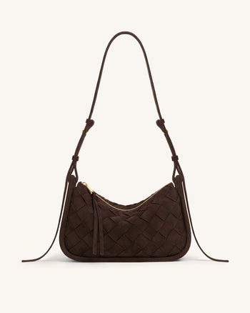 Zirelle Geflochtene Hobo-Tasche aus Wildlederimitat - Braun