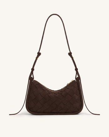 Zirelle Geflochtene Hobo-Tasche aus Wildlederimitat - Braun