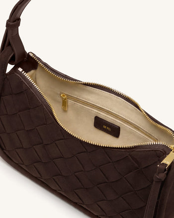 Zirelle Geflochtene Hobo-Tasche aus Wildlederimitat - Braun