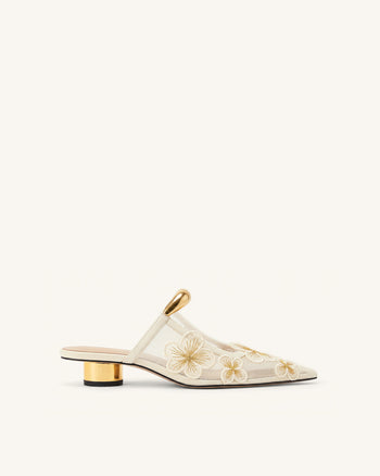 Helena Florale Mesh-Mules mit Durchbrüchen - Elfenbein