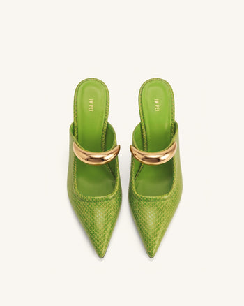 Sofia Mules mit Metallakzent und Kugelabsatz - Grün