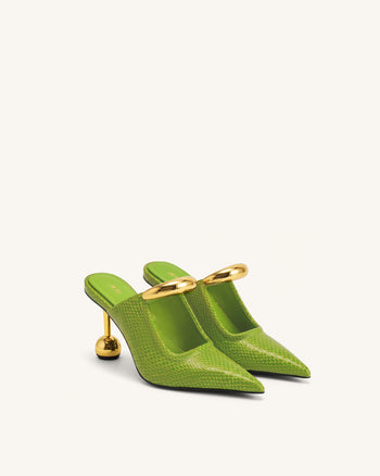 Sofia Mules mit Metallakzent und Kugelabsatz - Grün