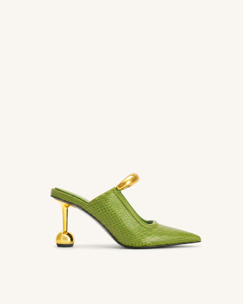 Sofia Mules mit Metallakzent und Kugelabsatz - Grün