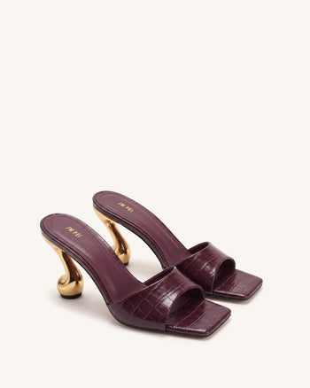 Hannah Mules mit Krokoprägung - Burgund