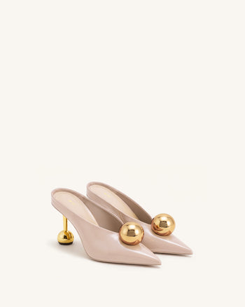 Sofia Mules mit Absatz und schrägem Rist – Altrosa