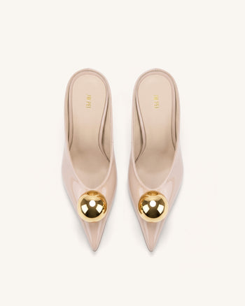Sofia Mules mit Absatz und schrägem Rist – Altrosa