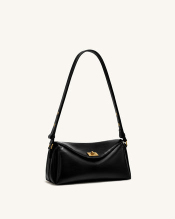 Lucia Schultertasche mit asymmetrischer Klappe - Schwarz