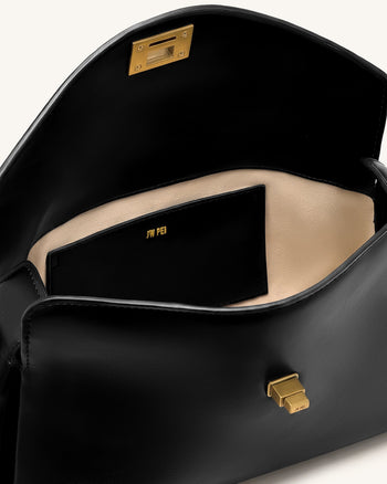 Lucia Schultertasche mit asymmetrischer Klappe - Schwarz