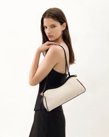 Naomi Geschwungene Schultertasche - Schwarzer Canvas