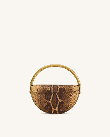 Sylvie Schlangenprint-Halbmond-Henkeltasche – Gelbbraun