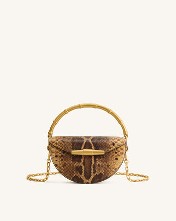 Sylvie Schlangenprint-Halbmond-Henkeltasche – Gelbbraun