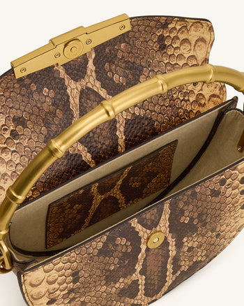 Sylvie Schlangenprint-Halbmond-Henkeltasche – Gelbbraun