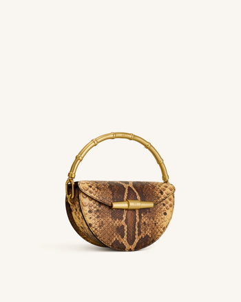 Sylvie Schlangenprint-Halbmond-Henkeltasche – Gelbbraun