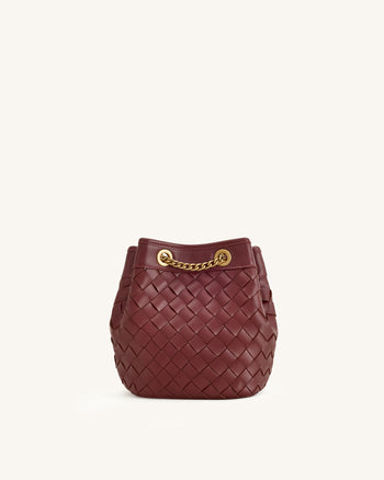 Yara Handgewebte Bucket Bag - Burgunder