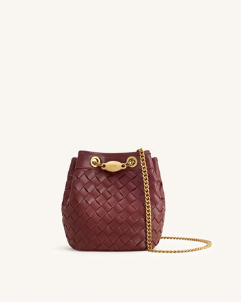 Yara Handgewebte Bucket Bag - Burgunder