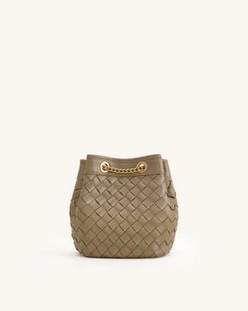 Yara Handgewebte Bucket Bag - Taupe