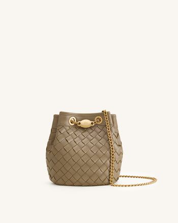 Yara Handgewebte Bucket Bag - Taupe