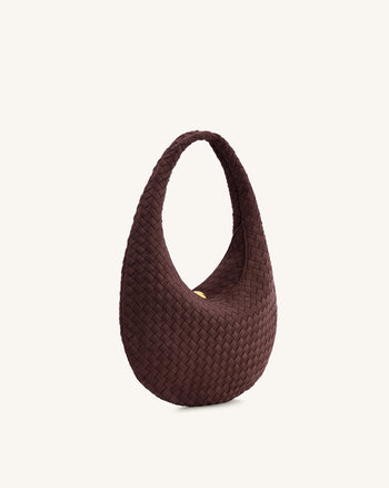 Nola Geflochtene Hobo-Schultertasche aus Wildlederimitat - Dunkelmokka
