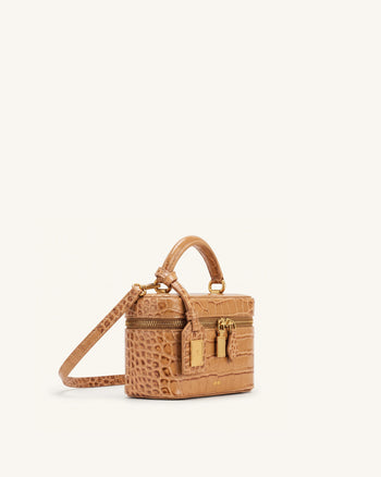 Cleo Henkeltasche in Kastenform - Braun mit Krokoprägung