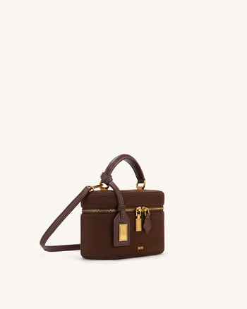 Cleo Henkeltasche in Kastenform aus Wildlederimitat - Schokoladenbraun